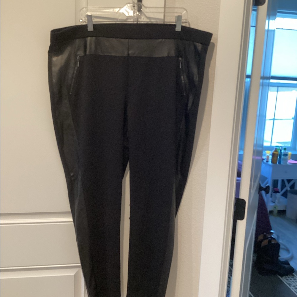 Black Faux Leather Trim Pants
